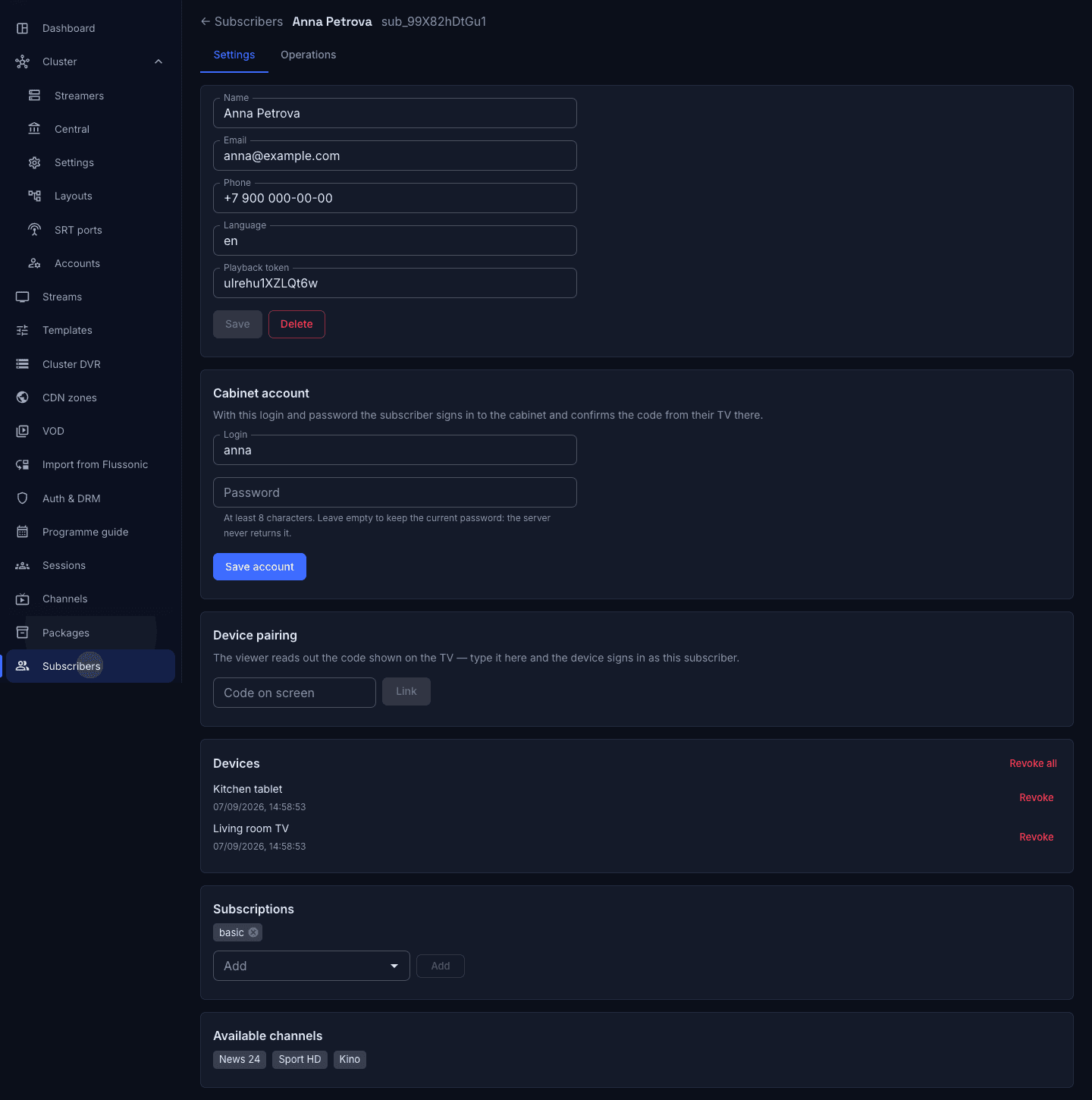 A subscriber’s packages and available channels